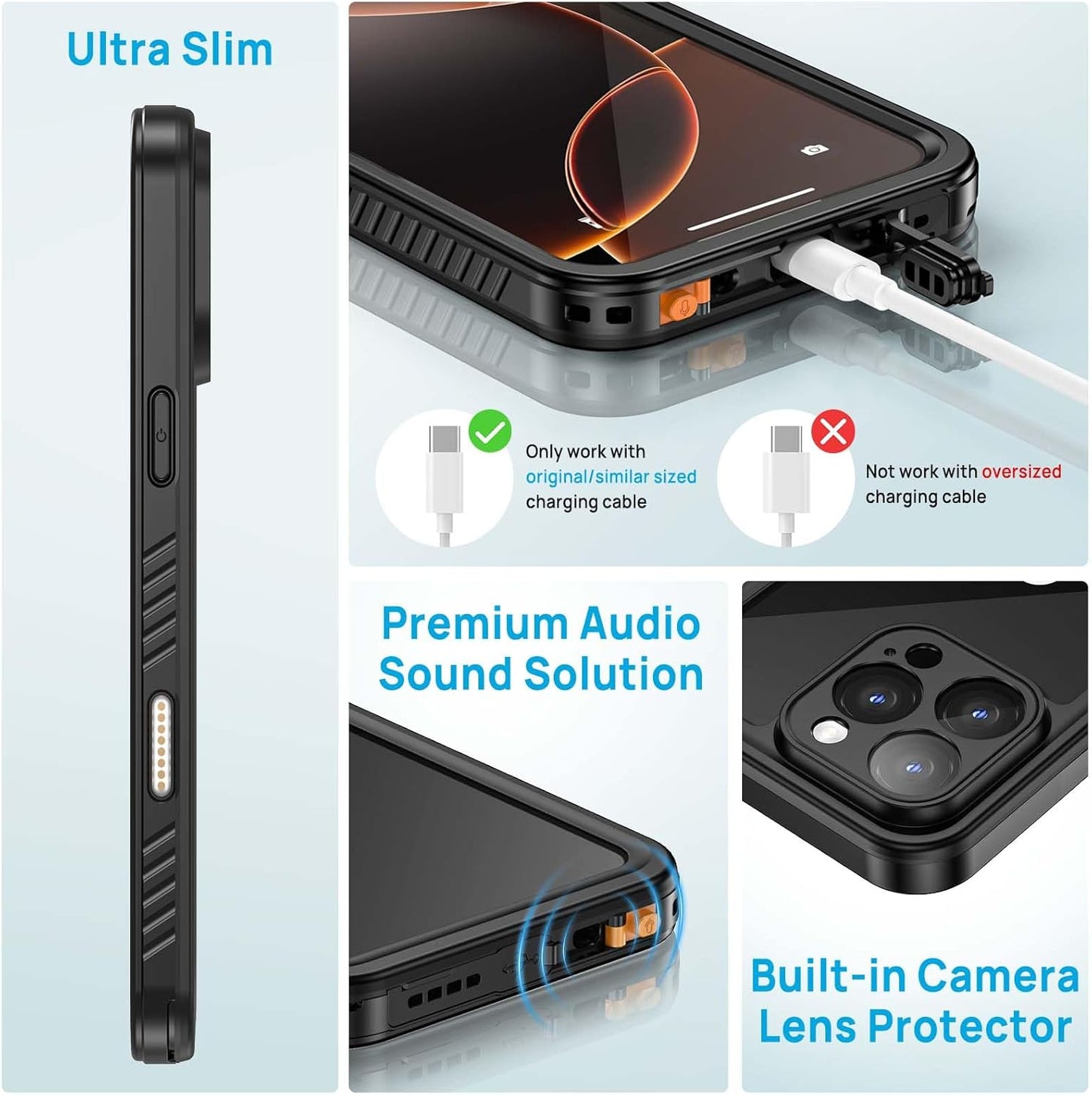 Lanhiem Magnetic for iPhone 16 Pro Max Case, Waterproof Dustproof Cover [Built in Screen Protector] [Compatible with MagSafe], Full Body Heavy Duty Phone Case for iPhone 16 Pro Max - 6.9” (Black)