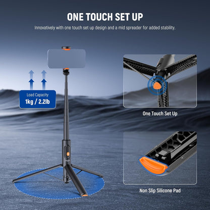 NEEWER 57.9" Selfie Stick Tripod Compatible with iPhone Samsung Android, Metal Portable Lightweight Travel Cell Phone Stand with Phone Holder Mount & Remote for Video Recording Filming, PA992 Black