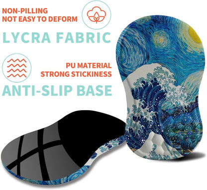 Ergonomic Mouse Pad Wrist Support with Memory Foam Massage Bulge, Carpal Tunnel Pain Relief Mousepad Wrist Rest for Mouse(12x8 inch,Wave Starry)