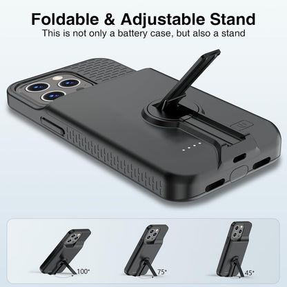 GIN FOXI Battery Case for iPhone 14 Pro Max/14 Plus/13/12 Pro Max, Charging Cases with Stand 8000mAh Portable Extended Case Cover Juice Box for iPhone 14 Pro Max, 14Plus, 13/12Pro Max (6.7”) Black