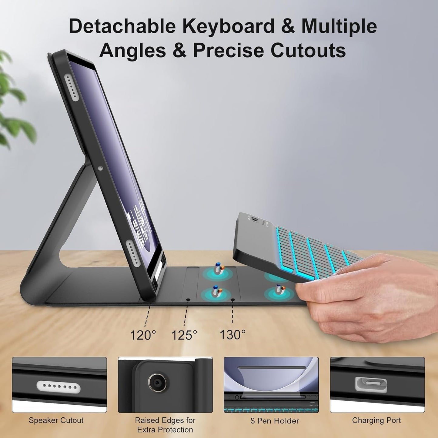 Keyboard Case for Samsung Galaxy Tab A9 Plus 5G 11 inch 2023 (SM-X210/X216/X218), 7 Color Backlit Detachable Keyboard Bluetooth, Smart Folio Cover with S Pen Holder for Galaxy Tab A9+ 11"（Dark Blue