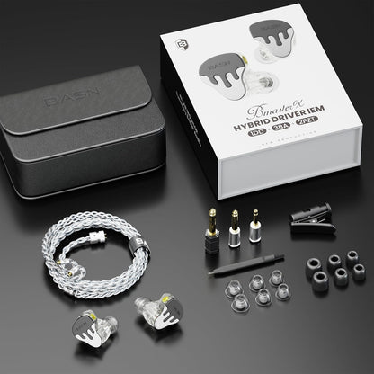 BASN BmasterX in Ear Audio Monitor, Hybrid 6 Drivers IEM Earphones with Crystal Clear Sound, Detachable Cable Plus Carrying Case & Fit Kit for Musician, Stage, Studio (3.5mm/4.4mm Jack, Black/White)
