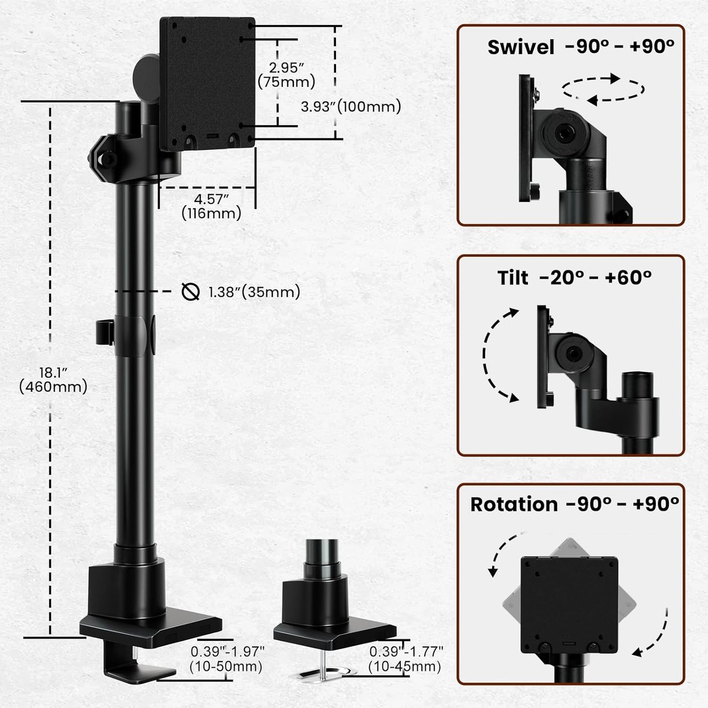 Monitor-Arm Ultrawide Heavy Duty 24-57'' - Aluminum Single Monitor Mount Holds up to 59.4lbs, Adjustable Desk Mount Stand, VESA75/100/200mm, Black