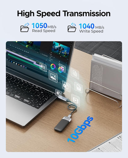 ORICO 256GB Portable SSD, Up to 1050MB/s, Compact with 2 in 1 USB C & A Cable, External Solid State Drives, Reliable Storage for USB C Smartphone, Tablet, PC - M10PRO