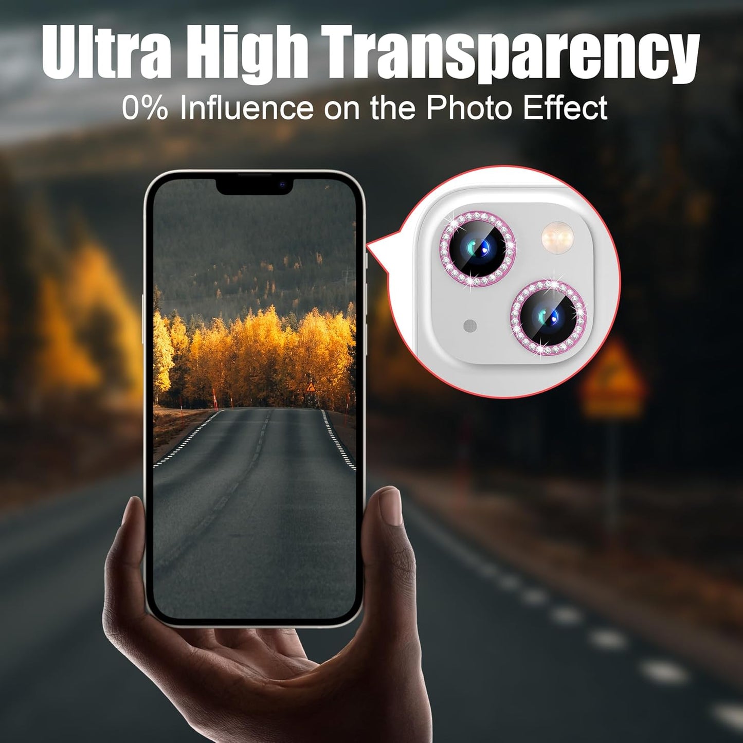 AGVEE 3+3 6 Pack for iPhone 15 6.1" / 15 Plus 6.7" Camera Lens Cover Protector, Bling Diamond & Bling Glitter Metal Ring 9H Tempered HD Glass Camera Cover Protector Film, Bling-Rose