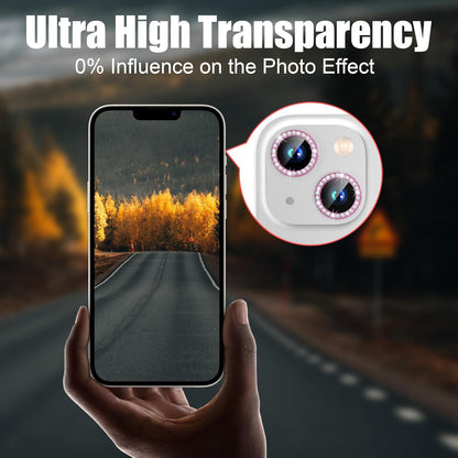 AGVEE 3+3 6 Pack for iPhone 15 6.1" / 15 Plus 6.7" Camera Lens Cover Protector, Bling Diamond & Bling Glitter Metal Ring 9H Tempered HD Glass Camera Cover Protector Film, Bling-Rose