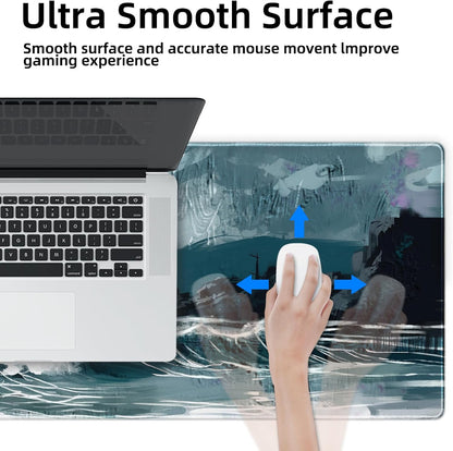 Galdas Gaming Mouse Pad XXL XL Large Long Extended Big Mousepad Non-Slip Rubber Keyboard Mouse Pad with Stitched Edges for Laptop Home Office (31.5x11.8x0.08 Inch) … (Ink Painting)