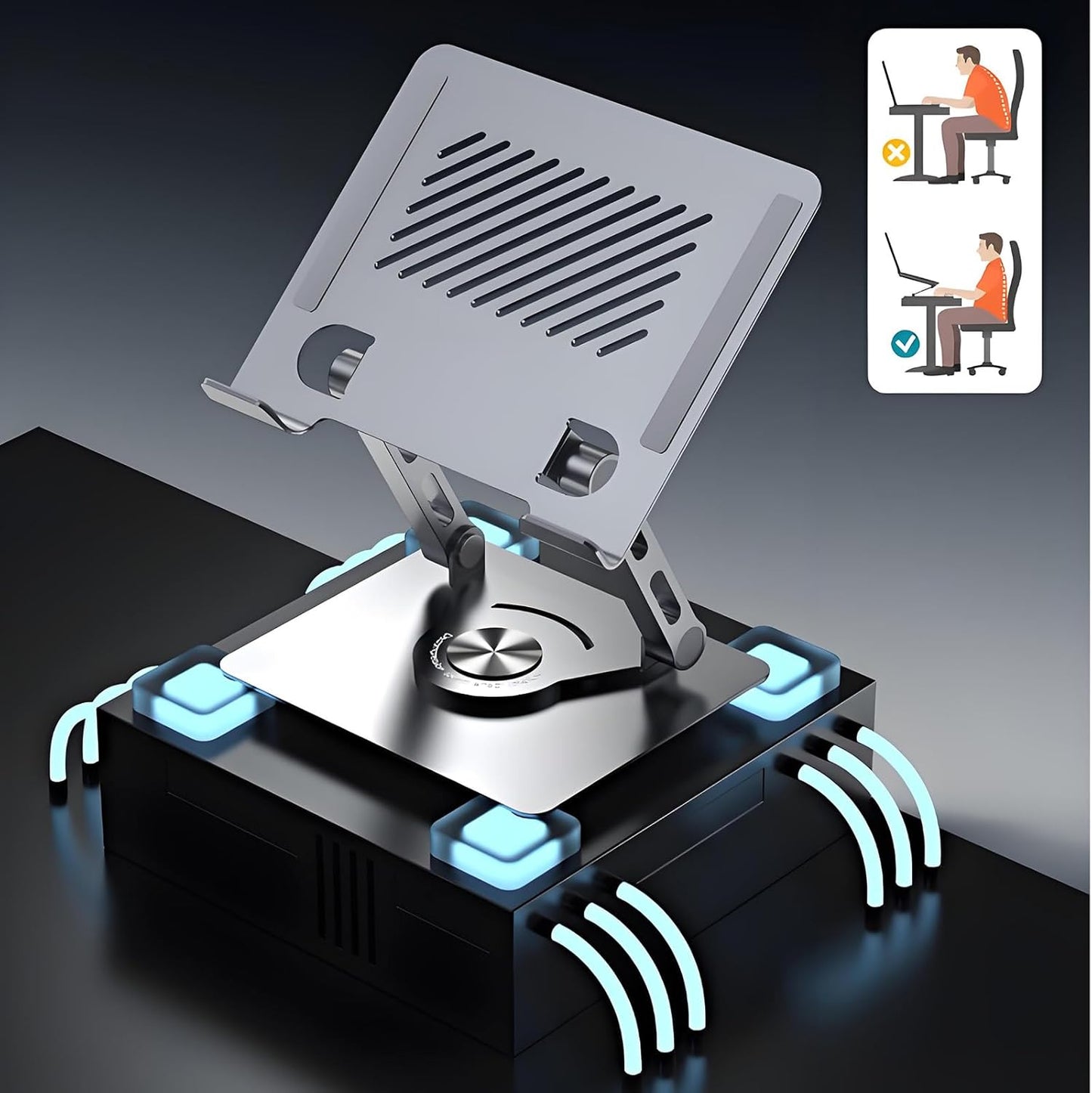 GuaziV 360° Rotating Tablet Stand - Adjustable iPad Tablet Holder for Desk, Foldable iPad Swivel Stand for Home & Office (Argent Silver)