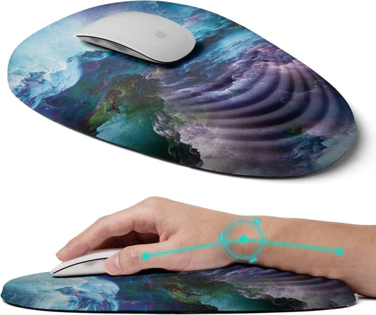 Ergonomic Memory Foam Mouse Pad with Wrist Rest Support, Non-Slip PU Base, Wireless, Galaxy Theme
