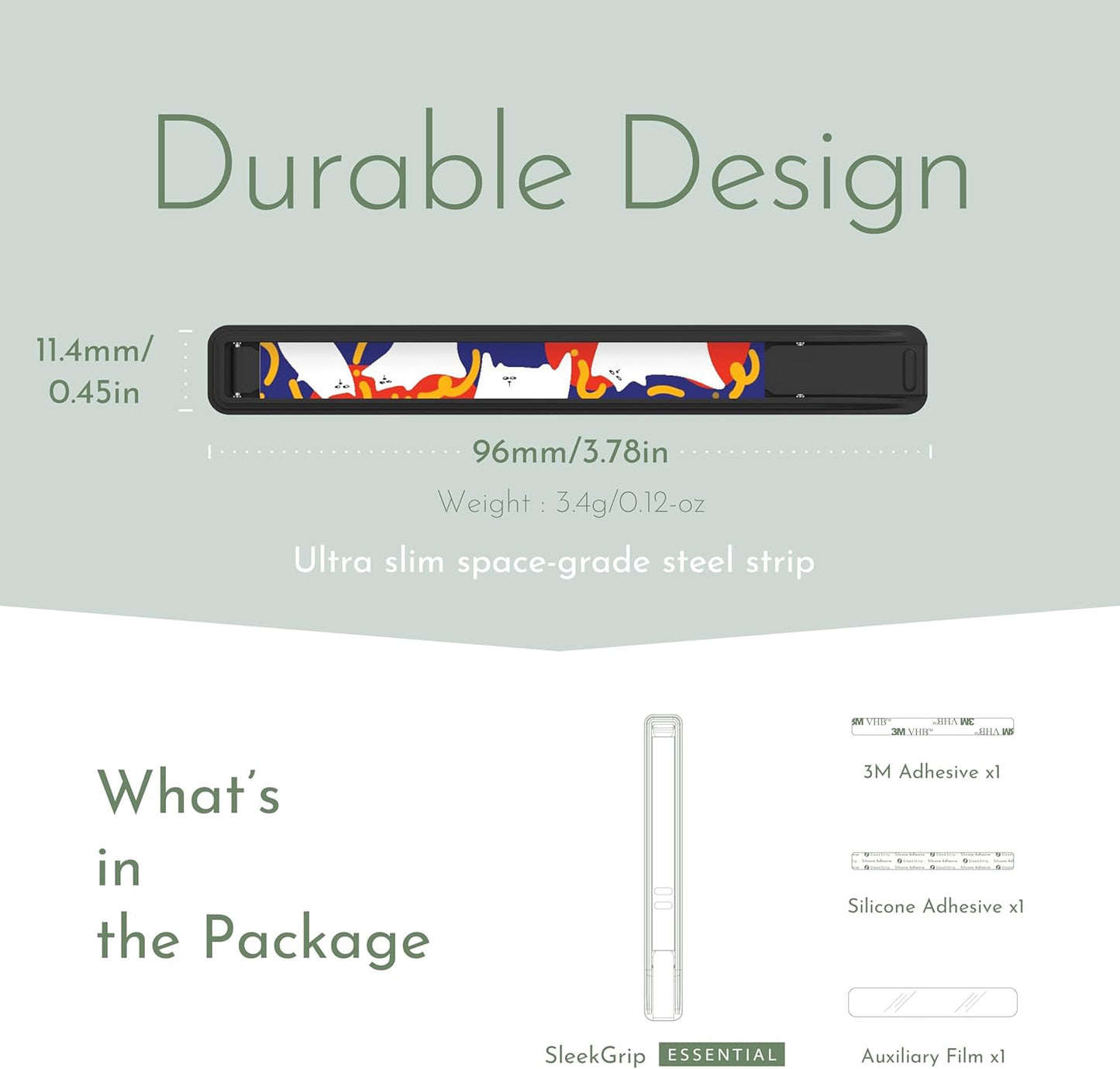 Phone Grip, Ultra Thin Cell Phone Grips Finger Holder Kickstand for Back of Phone, Loopy Case Swappable for Smartphones Wireless Chargers Car Mounts - SleekGrip Essential