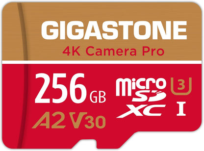 [5-Yrs Free Data Recovery] GIGASTONE 256GB Micro SD Card, 4K Camera Pro, A2 V30 for Smartphone, Gopro, Action Cams, 4K UHD Video, Nintendo-Switch Compatible, Up to 100MB/s, UHS-I U3 C10 with Adapter