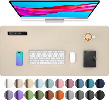 Aothia Non-Slip PU Leather Waterproof Laptop Desk Pad Protector, Blotter Mat, Writing and Mouse Pad for Office & Home, Beige, 23.6" x 13.7", Large