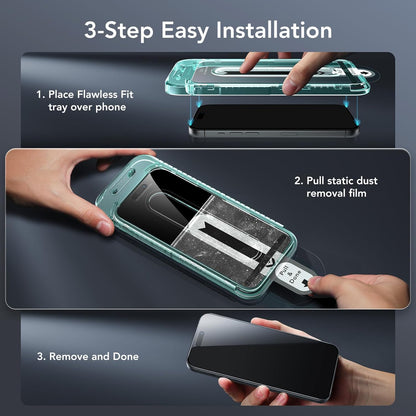 ESR 3 Pack for iPhone 15 Pro Screen Protector, [9H Hardness] [Military Grade Shatterproof] Full Coverage Tempered Glass Film with Flawless Fit Tray, HD Clear, Scratch Resistant