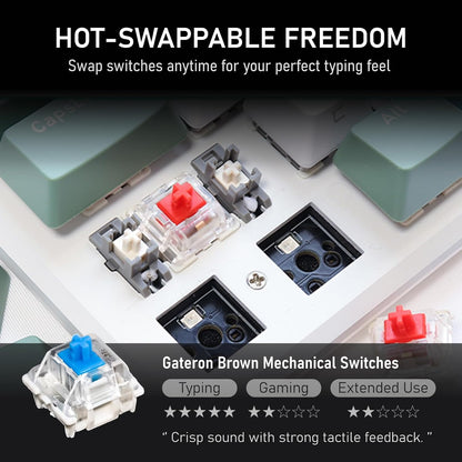 iRocks K74R Wireless RGB Illuminated Mechanical Gaming Keyboard, Hot-Swappable Switches, Easy-to-Clean Floating Design, PBT 107 Keys NKRO, Detachable USB-C Cable - Island Blue (Blue Switches)