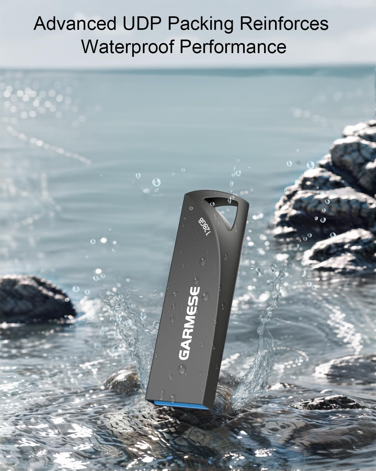 128GB USB Flash Drives, 2-Pack Waterproof Metal USB 3.0 Memory Stick, Slim Thumb Drive Portable Pen Drive with Keychain Hole Stylish Jump Drive for PC Computer