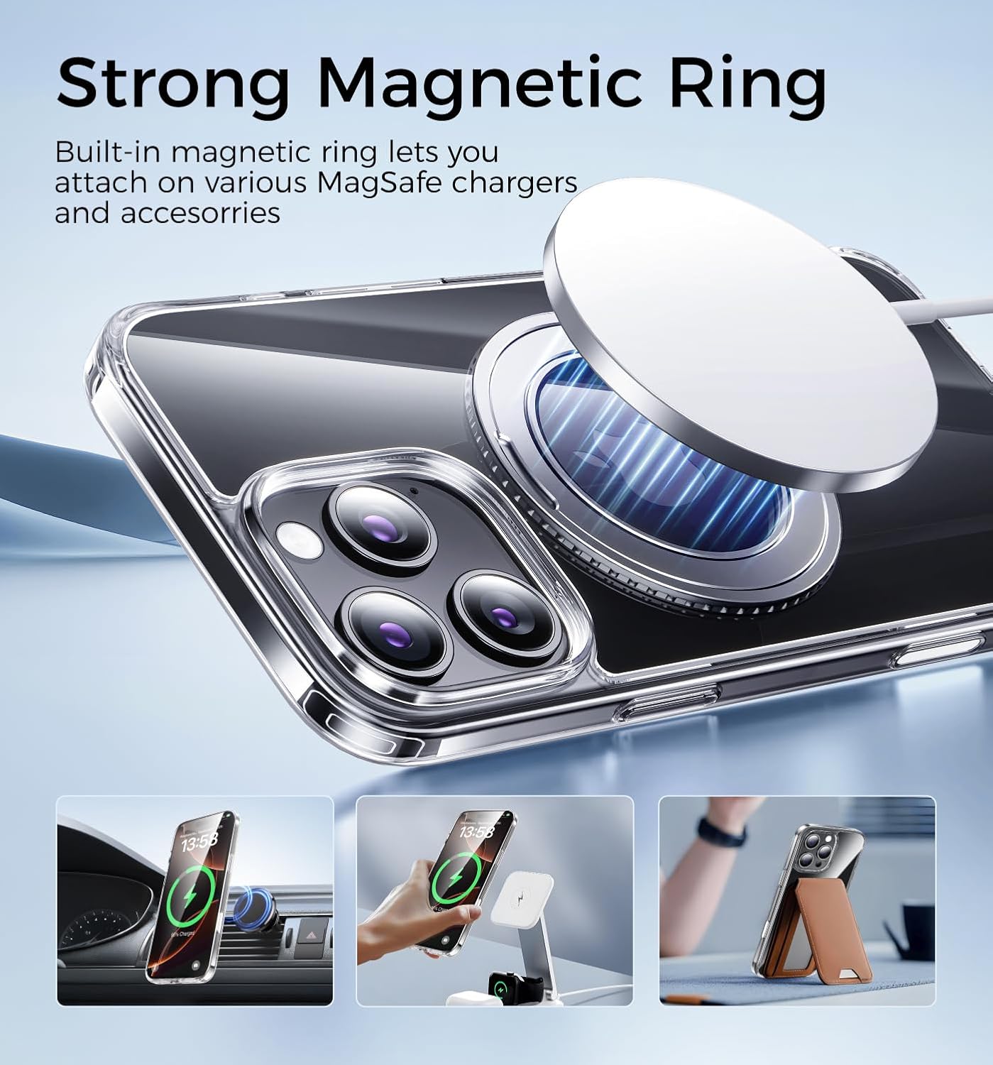MAGIC JOHN 360° Rotatable Magnetic Invisible Stand for iPhone 16 Pro Case [Camera Control Button] [Compatible with MagSafe] 16FT Shockproof for iPhone 16 Pro Case 6.3'' with Kickstand, Clear