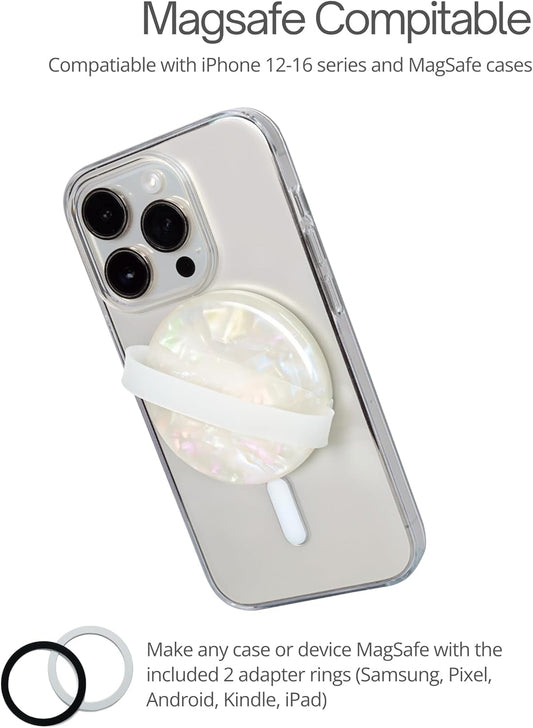Heesch Magnetic Ring for Phone Case Loopy Phone Grip Strap Holder for Back of Phone Cute Finger Loop Grip for Hand White Shell Magsafe Grip for iPhone 16 Pro Max/15/14/13/12 Series Mag Safe Case