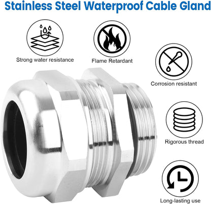 1" NPT Stainless Steel Waterproof Cable Gland, IP68 Waterproof Adjustable Cable Glands, Strain Relief Cord Grip Connectors with Gaskets and Locknut for 18-25mm Cable Diameter