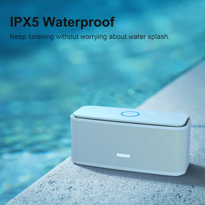 DOSS SoundBox Touch Wireless Bluetooth Speaker with 12W HD Sound and Bass, IPX5 Water-Resistant, 20H Playtime, Handsfree, Portable for Office, Home, Outdoor, Travel- Light Blue