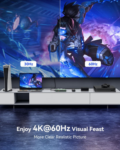 HDMI Switch 5 in 1 Out 4K@60Hz, GANA HDMI Splitter Switcher with Remote, Aluminum HDMI 2.0 Switch Box Hub for 3D, HDCP2.2, HDR, Compatible with Xbox, PS5/4/3,Fire Stick,Roku,Blu-Ray Player, Green