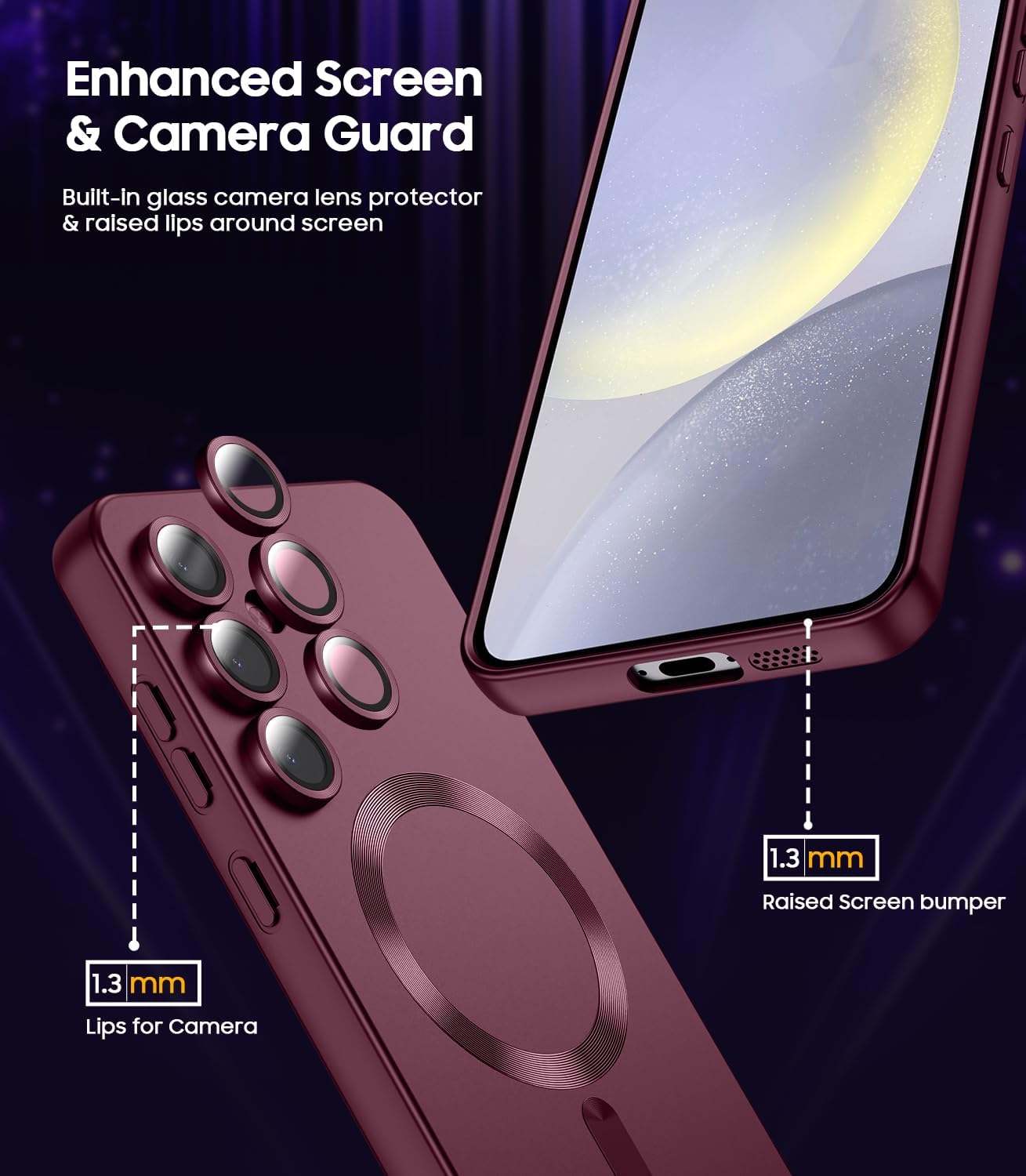 Magnetic for Samsung Galaxy S24 Case [Compatible with MagSafe][Built-in Camera Lens Protector] Slim Soft Silicone Bumper Shockproof Metallic Luster Phone Case (Burgundy)