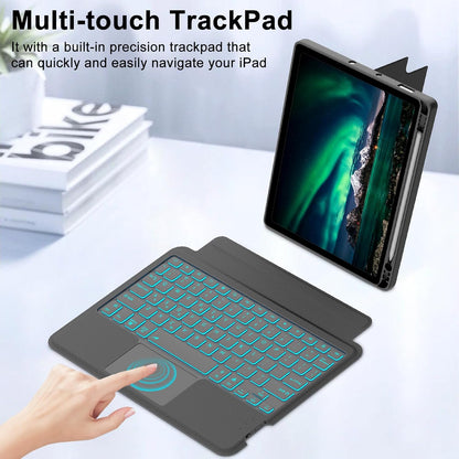 Touch for iPad 9th/8th/7th Generation Case with Keyboard 10.2 Inch, Multi-Touch Trackpad, 7 Color Backlit, Detachable Magnetic Folio Cover with Pencil Holder for iPad Air 3rd Gen/iPad Pro 10.5" Black