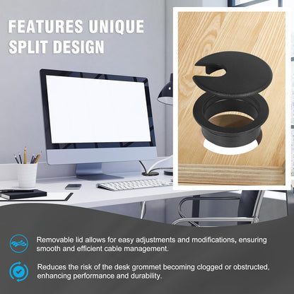 1-3/8" Black Desk Grommet, JTemgle Plastic Cable Hole Cover Computer Table Cord Wire Organizer Caps Desktop Cord Management for Home Office TV Stands Tabletops, 5 Pieces