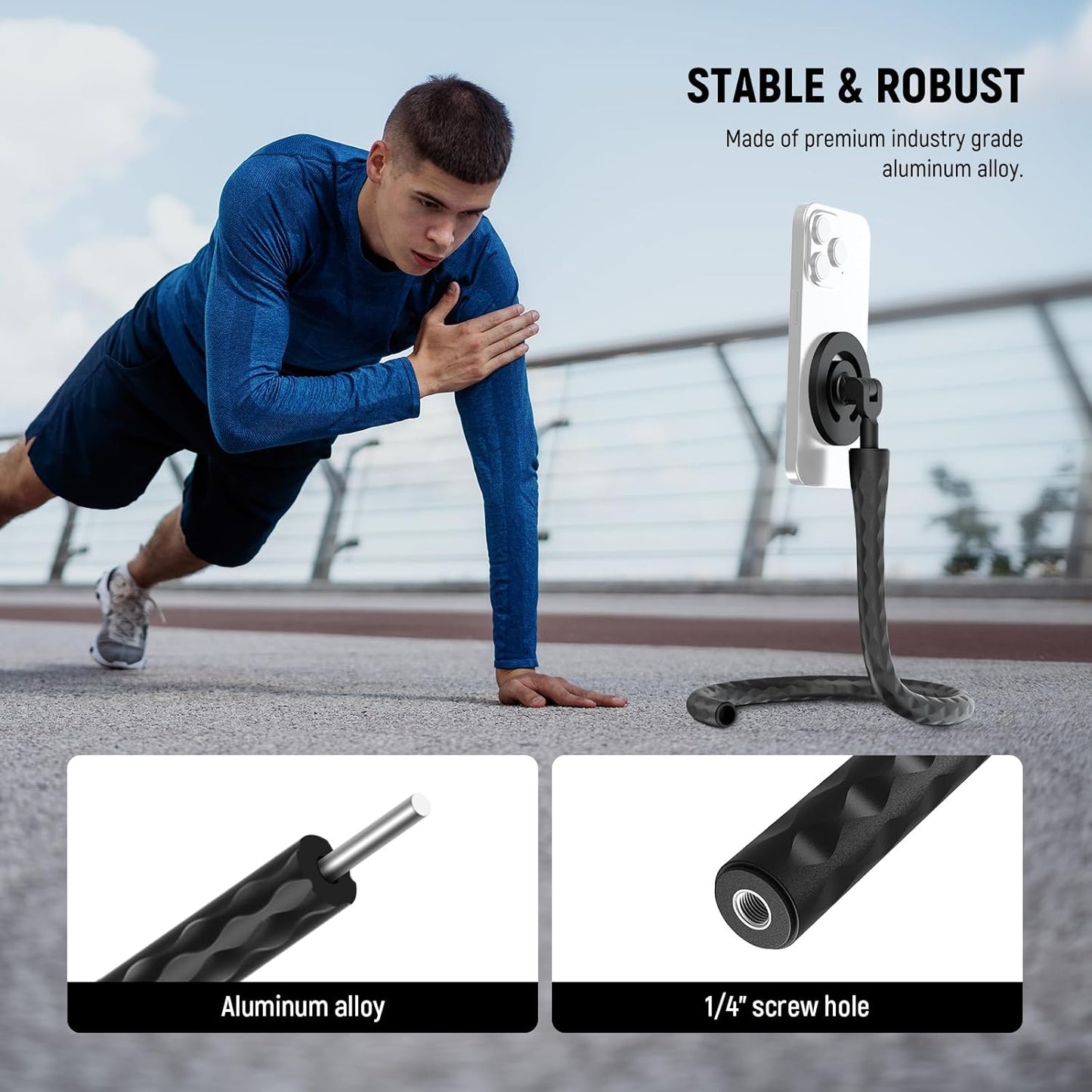 Neewer Magnetic Flexible Phone Holder with 1/4 Screw Adapter, Mini Bendable Tripod Stand Selfie Stick Compatible with MagSafe iPhone Samsung Android Cellphones for Handlebar/Treadmill/Stroller, GP-19