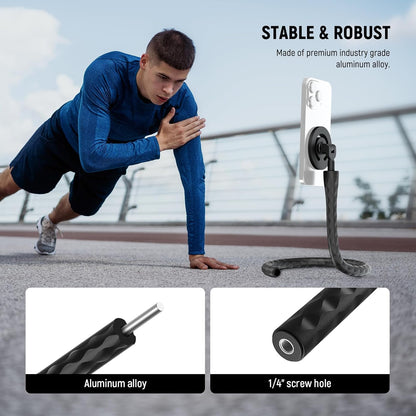 Neewer Magnetic Flexible Phone Holder with 1/4 Screw Adapter, Mini Bendable Tripod Stand Selfie Stick Compatible with MagSafe iPhone Samsung Android Cellphones for Handlebar/Treadmill/Stroller, GP-19