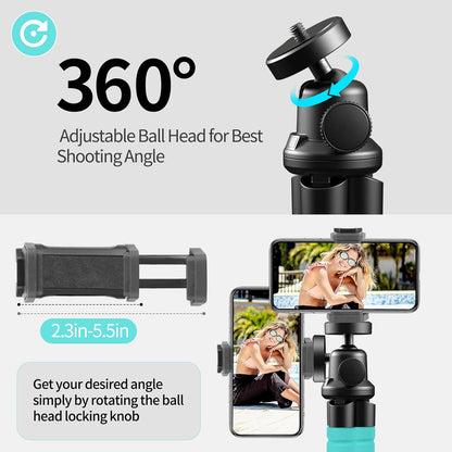 Aureday Phone Tripod, Flexible Tripod for iPhone and Android, Portable with Wireless Remote and Clip for Video Recording/Vlogging/Selfie (Blue)
