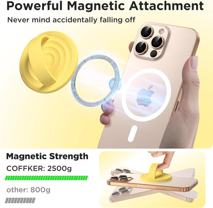 Magnetic Phone Ring Grip Holder, Silicone Finger Loop Grip, Compatible with MasSafe, Back of Phone for iPhone Pro Max/Plus/16/15/15/14/13/12 Series, Yellow