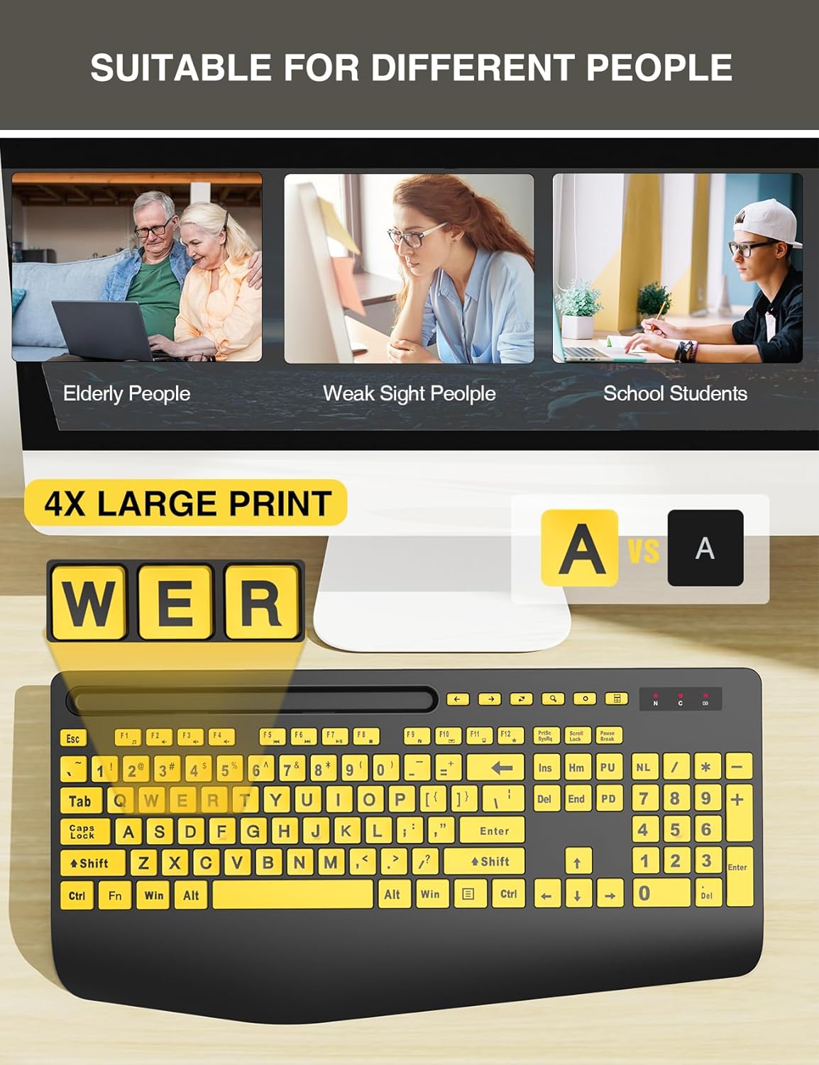 Wireless Keyboard and Mouse Combo - Large Print Ergonomic Keyboard with Wrist Rest, Phone Holder, Sleep Mode, Silent 2.4GHz Keyboard Mouse Set for Computer, Laptop, PC, Mac, Windows - Trueque