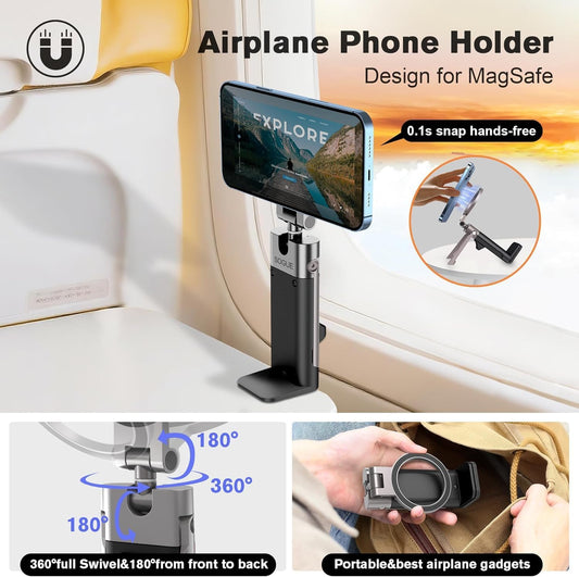 Metal Airplane Travel Essentials Phone Holder Mount for MagSafe N55×40 Magnetic Phone Stand for Desk,Europe Vacation Essentials Universal 360° Swivel Travel Gadgets Cruise Must Haves
