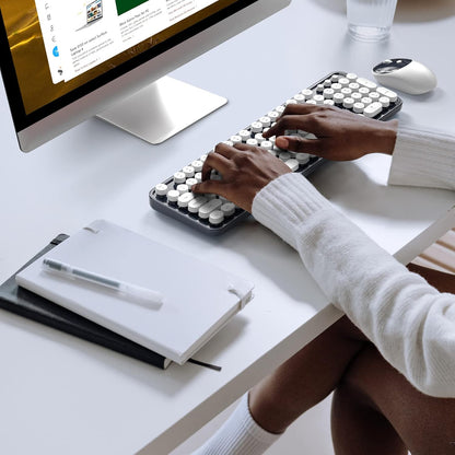 KNOWSQT Wireless Keyboard and Mouse Combo - White-DarkBlue Full-Sized 2.4 GHz 104 Keys Typewriter Keyboard, Flexible Round Keycap and Optical Mouse for Windows, Computer, PC, Laptop, Desktop