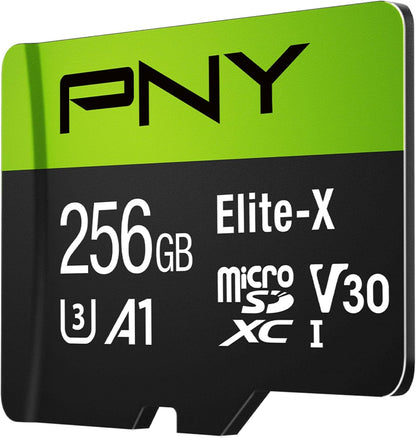 PNY 256GB Elite-X Class 10 U3 V30 microSDXC Flash Memory Card - 100MB/s, Class 10, U3, V30, A1, 4K UHD, Full HD, UHS-I, Micro SD