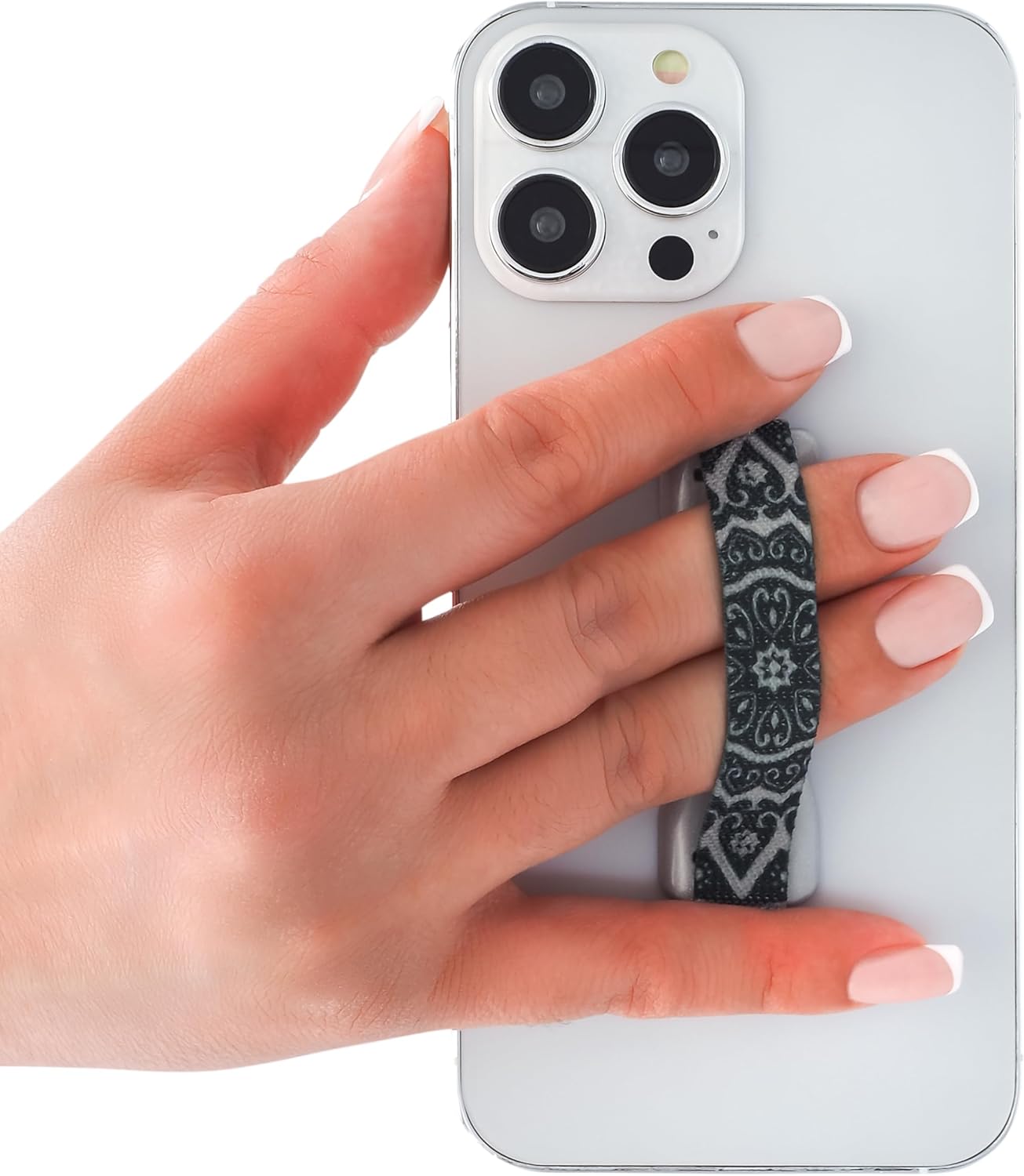 LOVEHANDLE Universal Phone Grip for Smartphones & Mini Tablets - Phone Holder for Hand - Wireless Charging Compatible - Made in The USA - Boho Silver