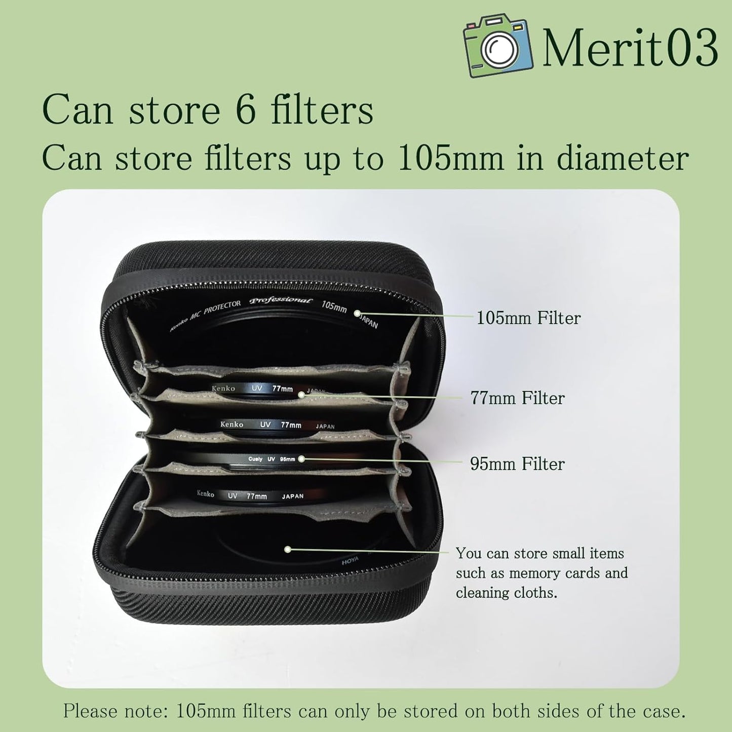 Hard Shell Camera Filter Case Camera Filter Accessories and Storage Suitable for 6 circular filters with a maximum diameter of 95mm Microfiber-Lined Pockets