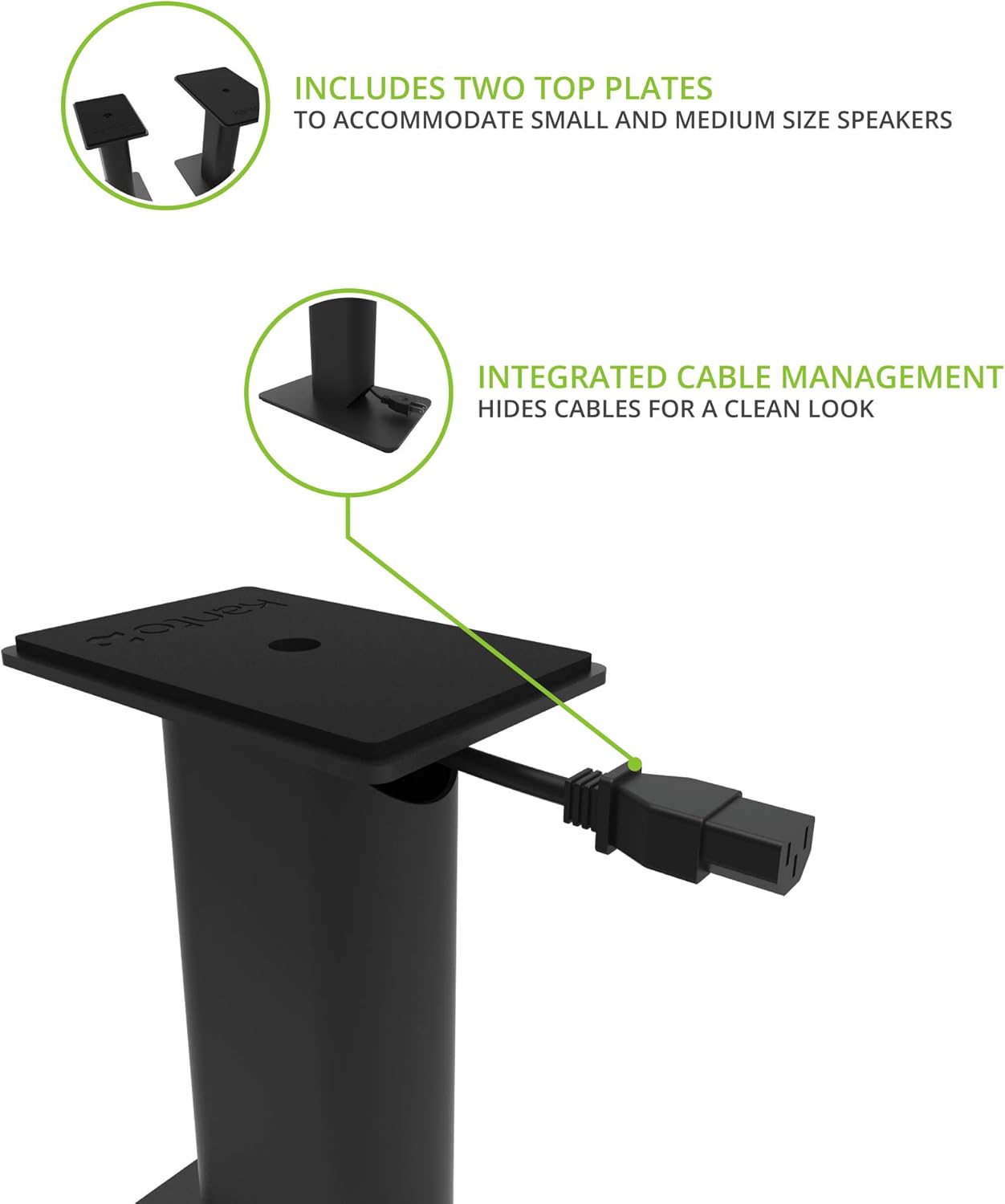 Kanto SP9 Rising Desktop Speaker Stands for Small/Medium Bookshelf Speakers & Compact/Mid-Size 2”-4” Studio Monitors | 8.3" Tall | Black | Pair