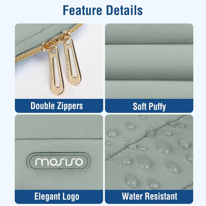 MOSISO 13.3 inch Laptop Case, 13-13.3 inch Puffy Laptop Sleeve Compatible with MacBook Air 13 13.6 M4 M3 M2 M1/Pro 13/Pro 14, HP Dell ASUS Lenovo,Polyester Horizontal Bag with Small Case,Antique Green