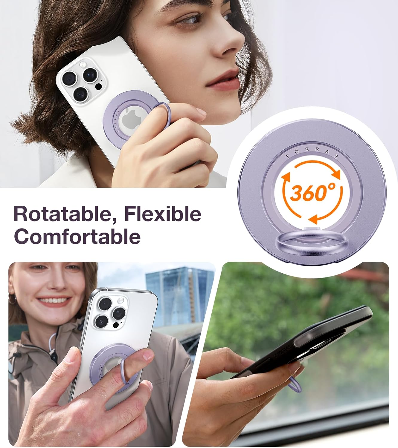 TORRAS 2025 Upgrade [Dual-Ring] Fit for MagSafe Phone Grip Ring Holder [Dual-Ring] Compatible with MagSafe Kickstand Magnetic for iPhone 16/15/14/13/12/11 Samsung, Google Accessories, Purple