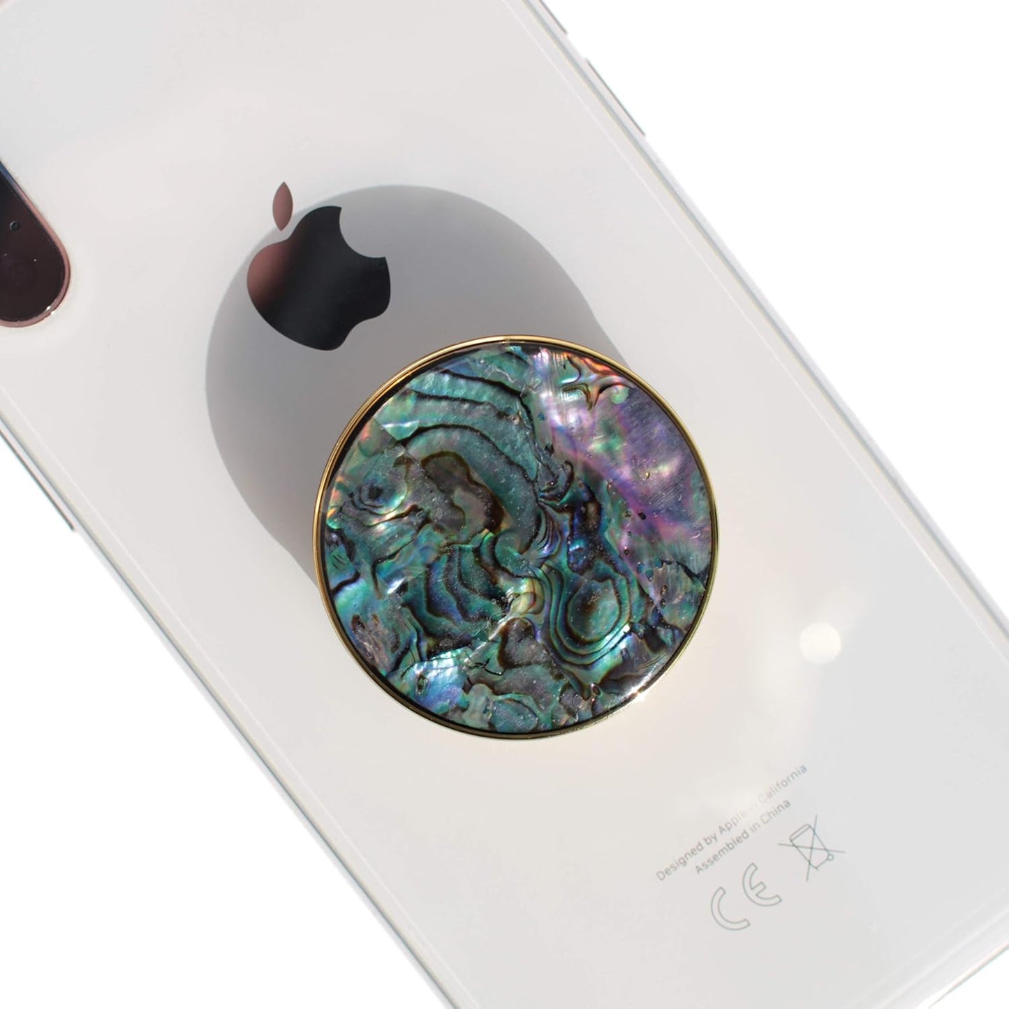 OnTheGrip Cute Natural Seashell Design Round Shape Collapsible Mobile Phone Grip Stand Holder for Smartphone Tablet Cell Phone Accessory (Black Fresh Water)