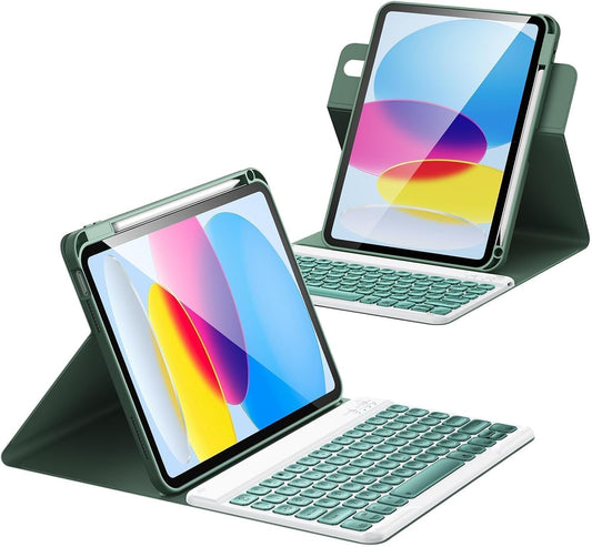 for iPad 11th 10th Generation Case with Keyboard, Magnetic 720° Rotatable Cover Detachable Wireless Bluetooth Backlit Keyboard with Pencil Holder for iPad 11 inch A16 2025 & 10.9 inch 2022 -Dark Green