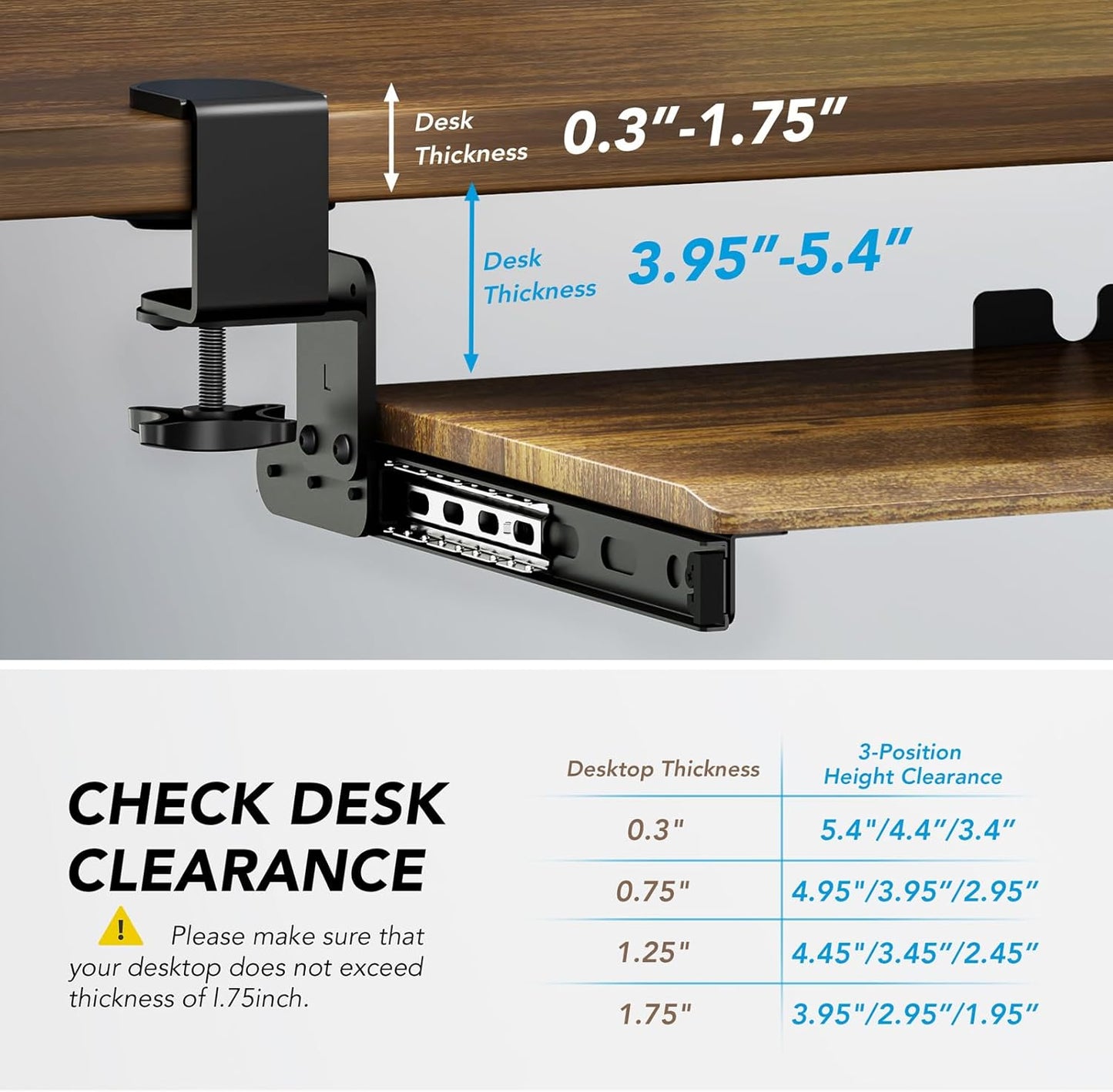AX WABER Keyboard Tray Under Desk Pull Out with Extra Sturdy C Clamp Mount System, 27.3 (32.5 inch Including Clamps) x 11 Inch Slide-Out Platform Computer Drawer for Typing Vintage AX01WG02