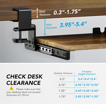 AX WABER Keyboard Tray Under Desk Pull Out with Extra Sturdy C Clamp Mount System, 27.3 (32.5 inch Including Clamps) x 11 Inch Slide-Out Platform Computer Drawer for Typing Vintage AX01WG02
