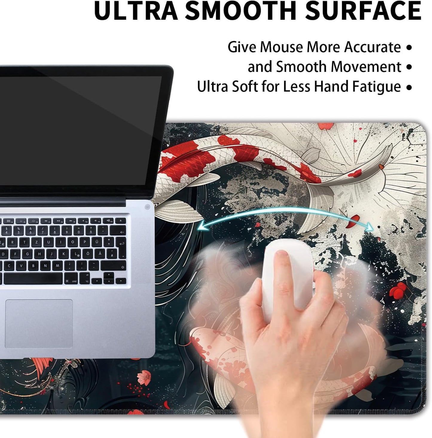 Koi Fish Large Mouse Pad,Gaming Keyboard Desk Pad,Extended Mouse Mat Non-Slip Rubber Base with Stitched Edges for Office Game Home XXL 35.4"x15.7"