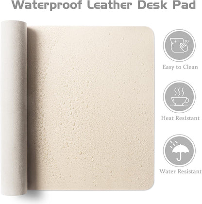 Aothia Leather Desk Pad Protector - Large Mouse Pad, Office Mat, Non-Slip PU Leather Blotter, Laptop Desk Pad, Waterproof Writing Pad for Office and Home (Beige, 38" x 13.7")