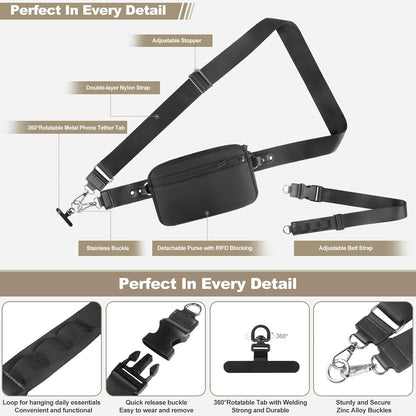 Phone Strap Crossbody, Clip and Go Strap for Phone with Wallet Crossbody, Adjustable Phone Lanyard Belt Strap with Detachable RFID Wristlet Wallet (XL)