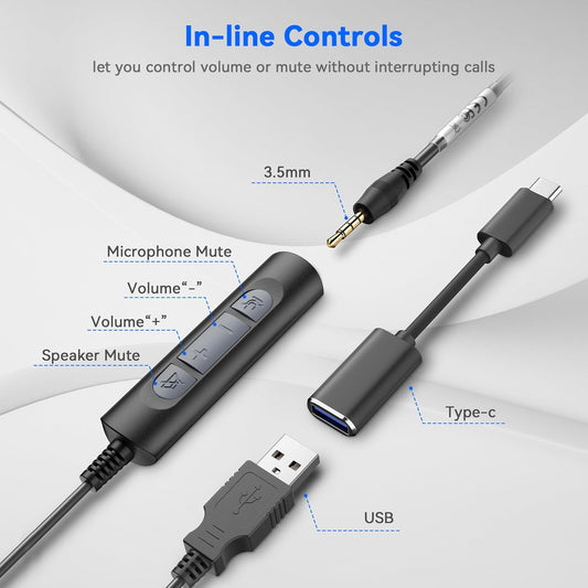 Wantek Computer Headset with Microphone for PC,Laptop,USB Headset with Noise Cancelling & Audio Controls,Computer Headphones for Call Center,Work,Ofiice,Binaural