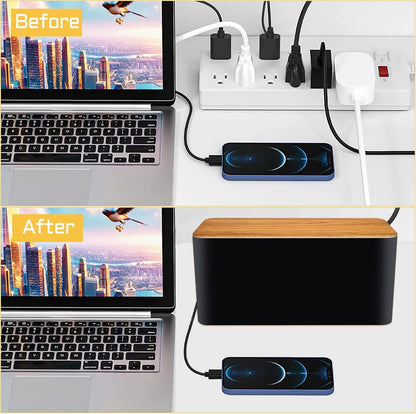 YUANYE Cable Management Box 2 Pack with 122 Cable Clips Set, Large Cord Organizer Box Hide Power Strip for Computer, Router, USB Hub and Under Desk Power Strip, Safe ABS Material Cord Management