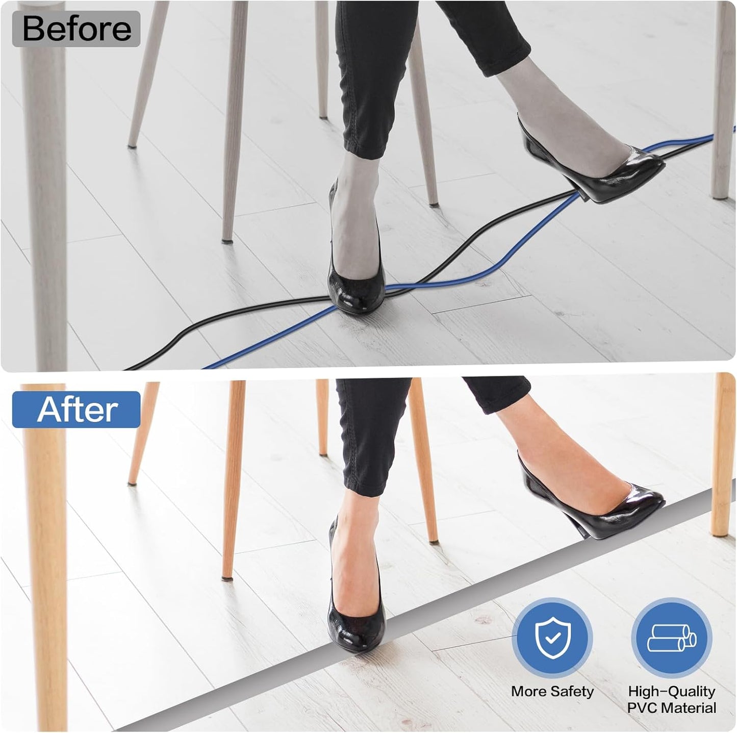 Floor Cord Cover Self Adhesive Cord Hider Floor Extension Cord Covers for Floor Power Cord Protector Cable Management Prevent Cable Trips Cable Cavity 0.59" W x 0.31" H (Grey, 10Ft)